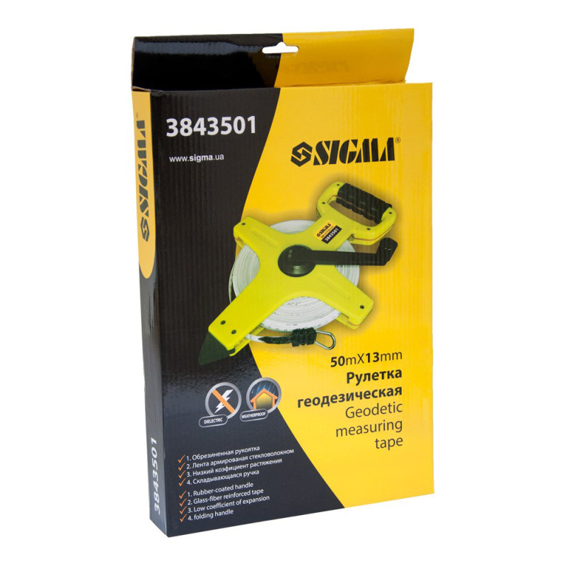 SIGMA Рулетка 50м×13мм геодезическая (стекловолокно) (3843501)