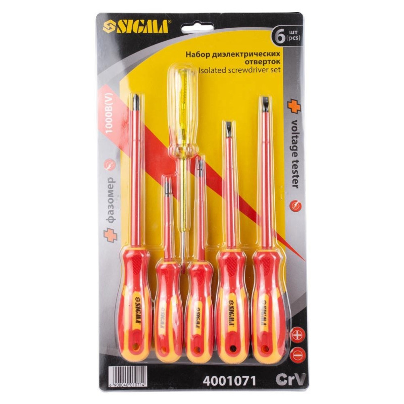 SIGMA Набір викруток діелектричних 5шт + викрутка-індикатор 250В CrV (4001071)