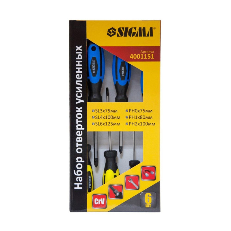 SIGMA Набір викруток посилених під ключ 6шт CrV (4001151)