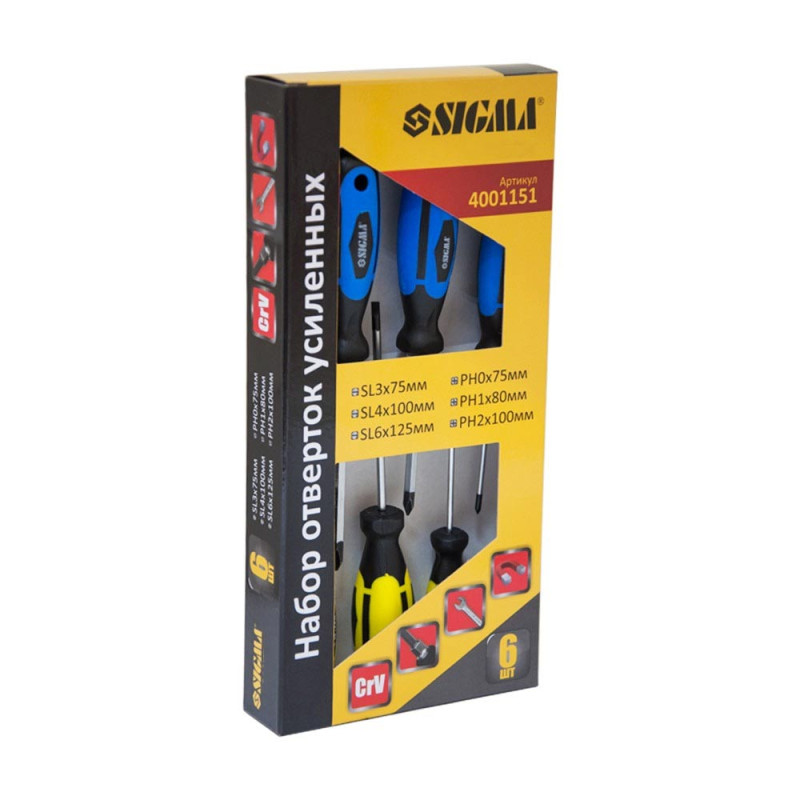 SIGMA Набір викруток посилених під ключ 6шт CrV (4001151)