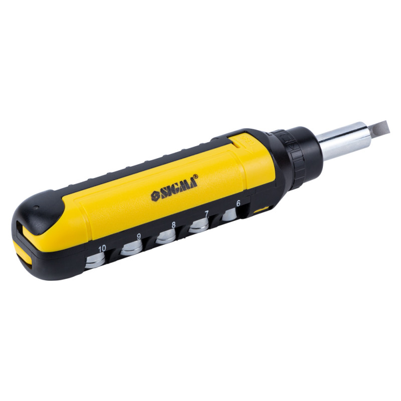 SIGMA Викрутка з реверсом + насадки торцеві і біти 1/4" 13шт CrV (4001931)