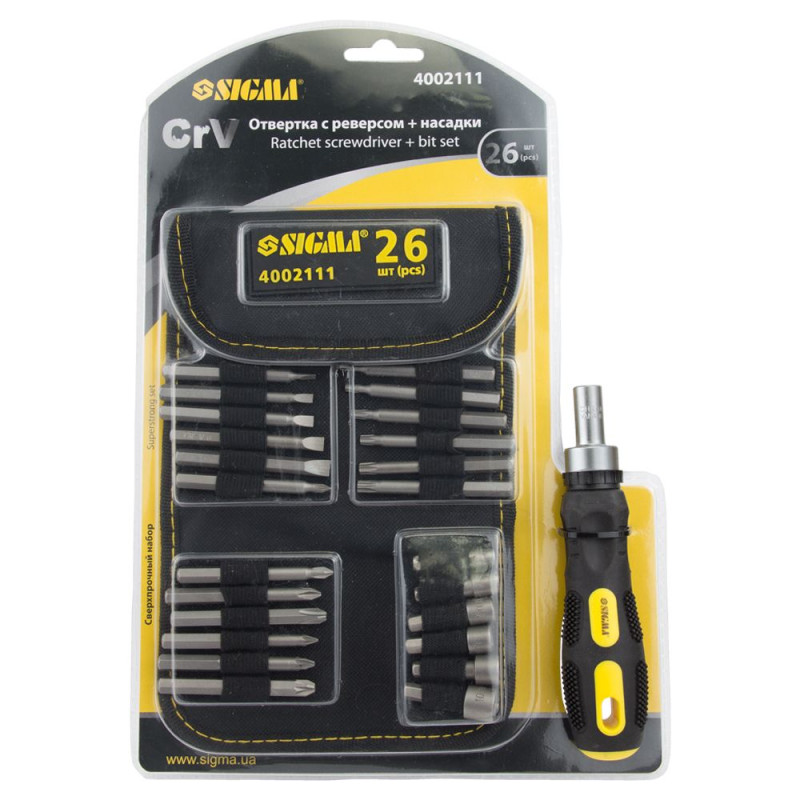SIGMA Викрутка + біти 18шт + насадки торцеві 6шт CrV (4002111)