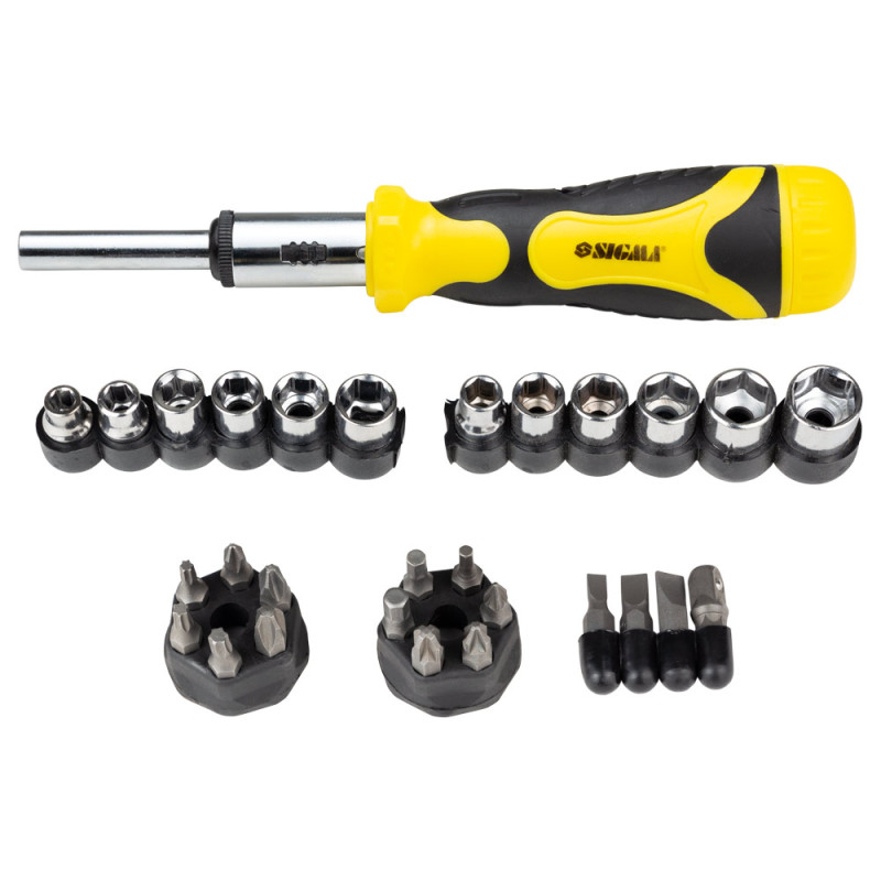 SIGMA Викрутка з реверсом + насадки торцеві 1/4" 27шт CrV (4002121)