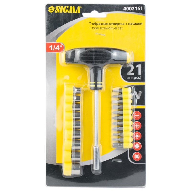 SIGMA Викрутка з Т-подібною ручкою і насадками 21шт CrV (4002161)