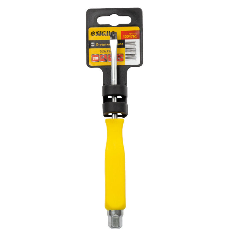 SIGMA Отвертка ударная шлицевая SL5×75мм под ключ CrV (4004761)