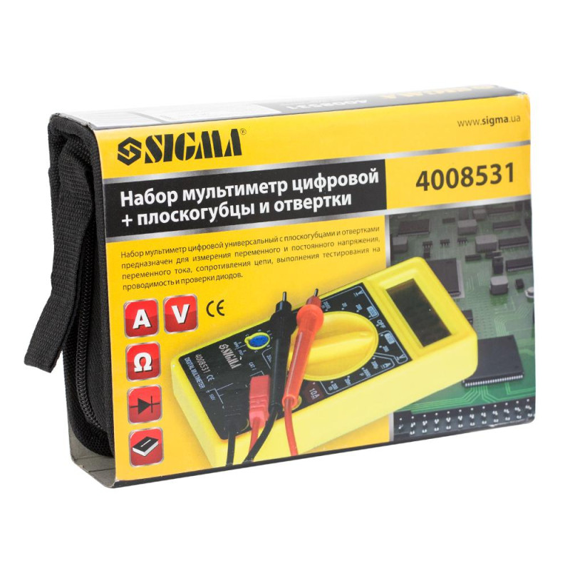 SIGMA Набор мультиметр цифровой + плоскогубцы и отвертки (кейс) (4008531)