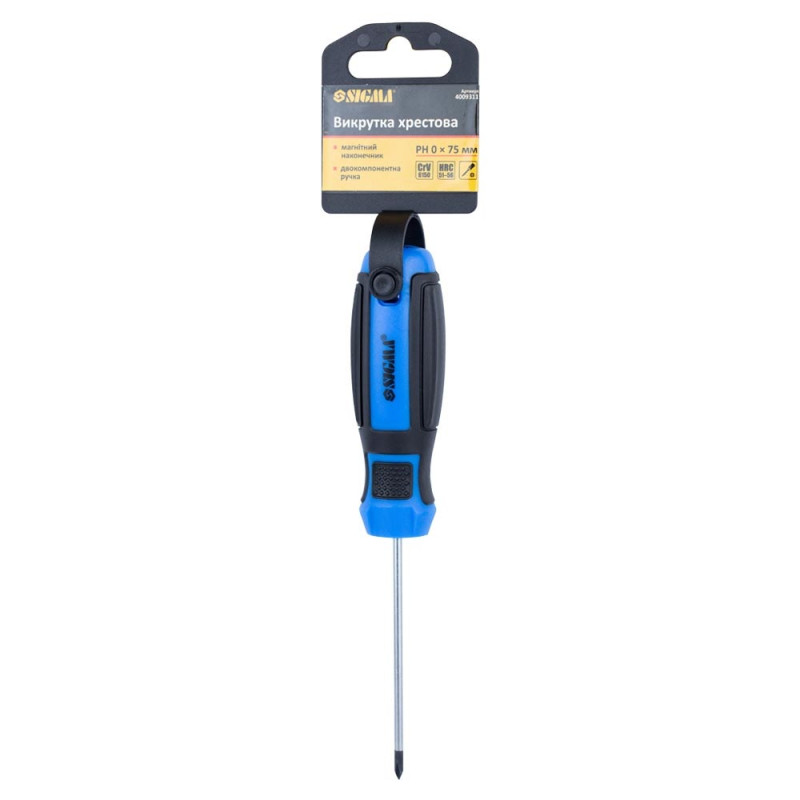 SIGMA Отвертка крестовая PH 0×75мм CrV Mega (4009311)