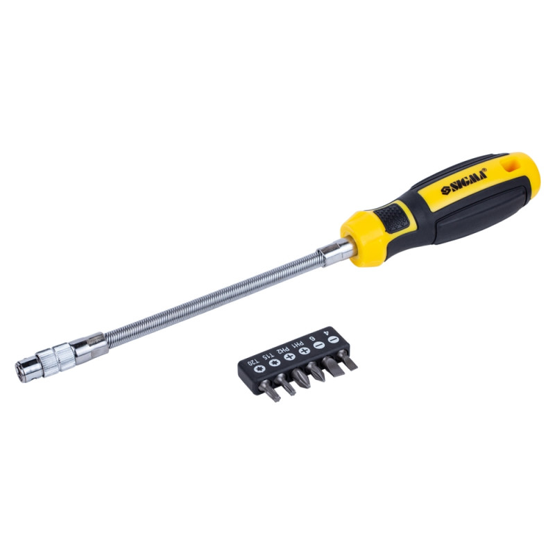 SIGMA Отвертка с гибким валом + биты 6шт CrV Mega (4009721)