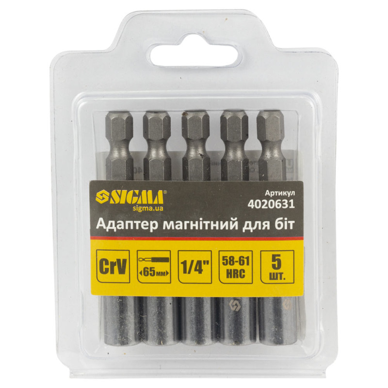 SIGMA Адаптер магнитный для бит ¼" 5шт CrV (блистер) (4020631)
