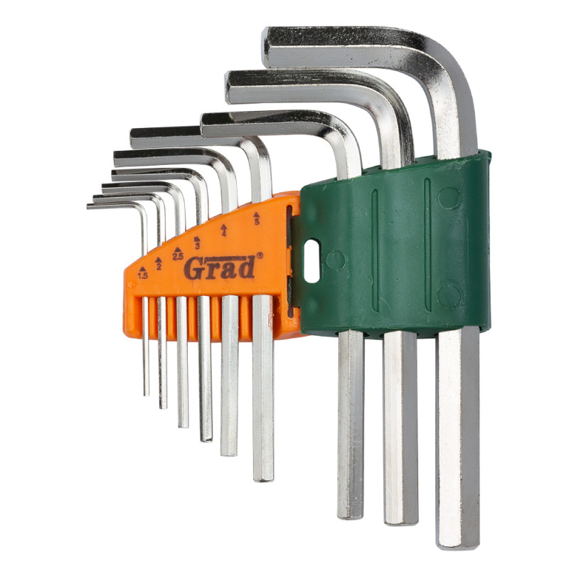 Grad Ключи шестигранные 9шт 1.5-10мм CrV (короткие) (4022075)
