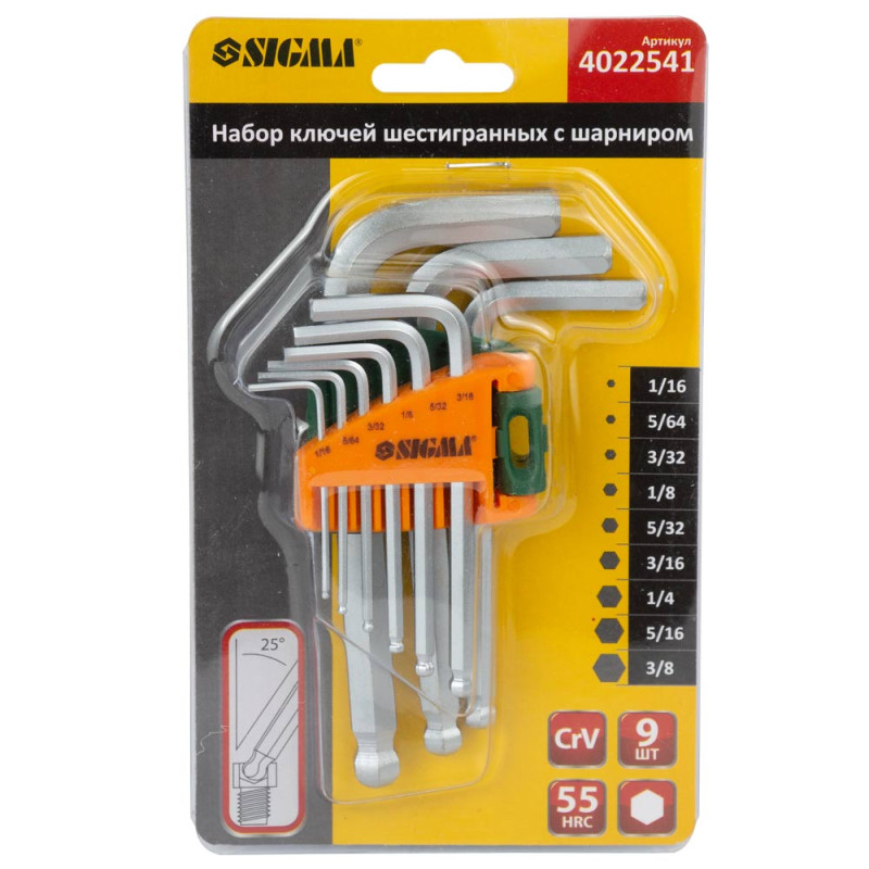 SIGMA Ключи шестигранные 9шт 1/16-3/8" CrV (короткие) (4022541)