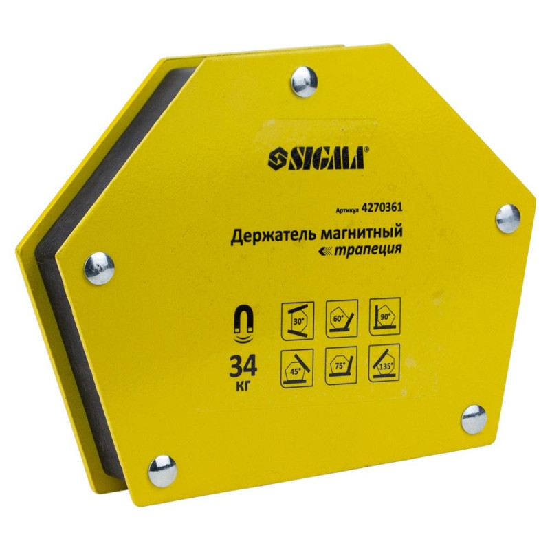 SIGMA Магнит для сварки трапеция 34кг 105×65×65×45мм (30,45,60,75,90,135°) (4270361)