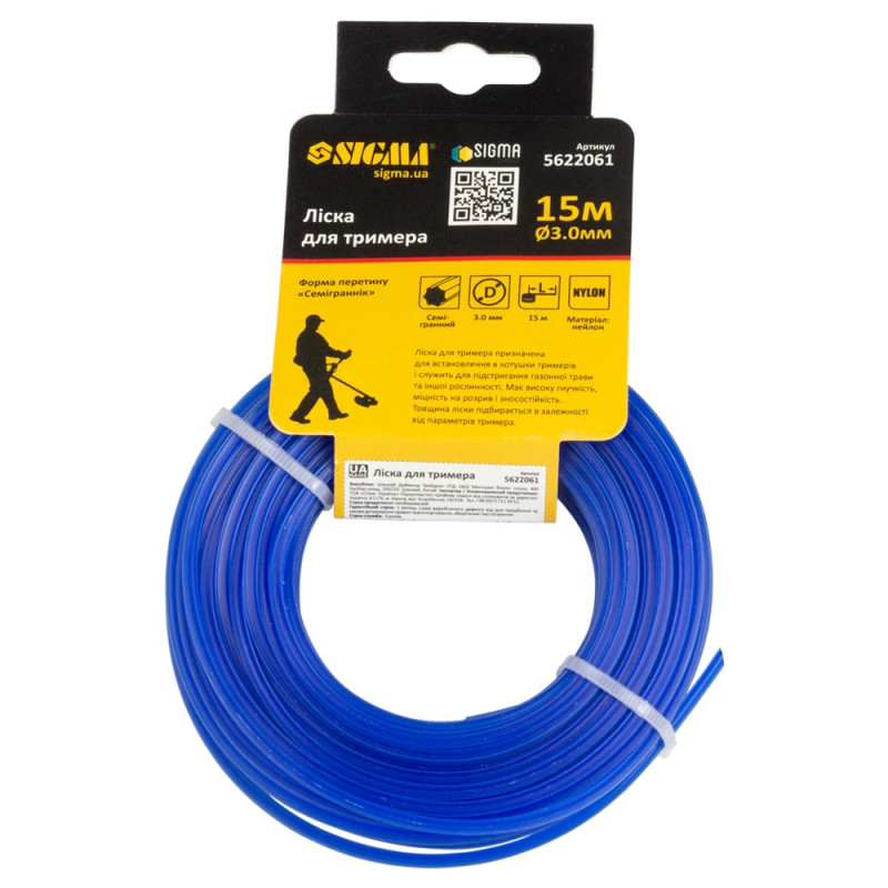 SIGMA Леска для триммера "семигранник" Ø3.0мм 15м (5622061)
