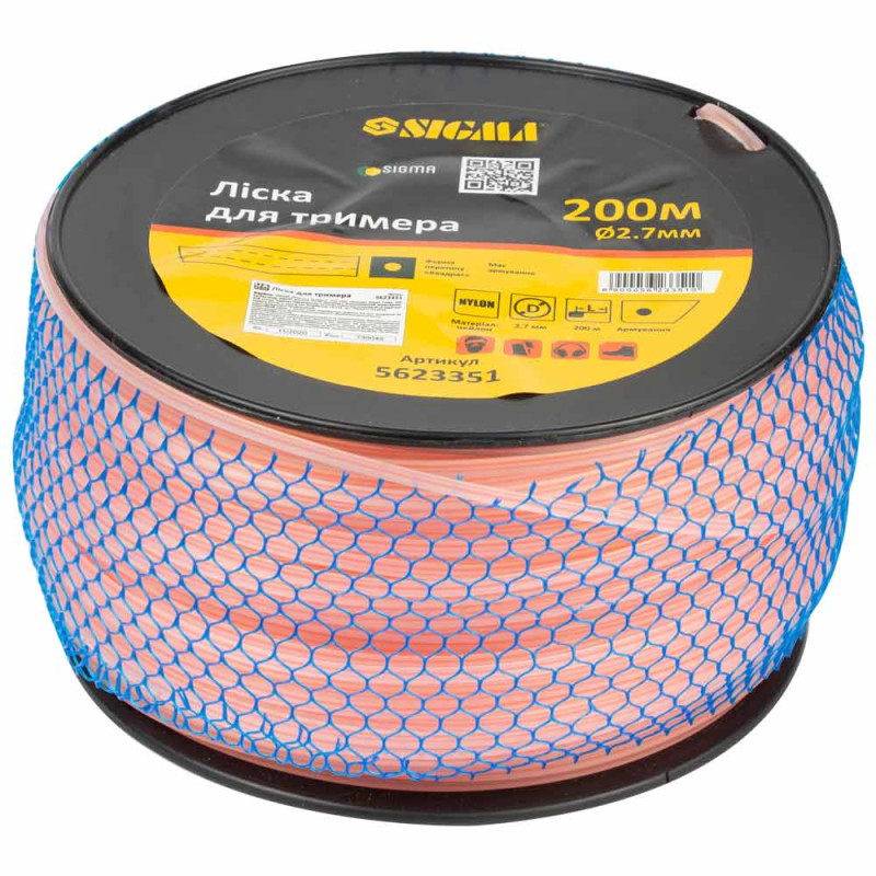 SIGMA Леска для триммера армированный квадрат Ø2.7мм 200м катушка (5623351)