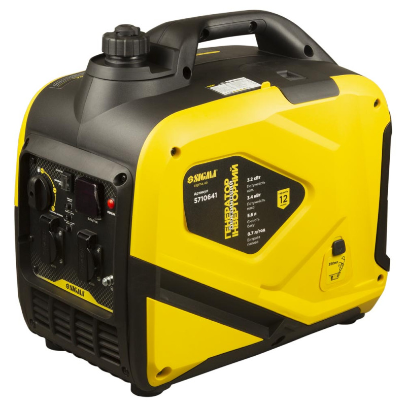 SIGMA Генератор инверторный бензиновый 3.2/3.4кВт 50дБ 4-х тактный ручной запуск (5710641)