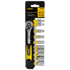 SIGMA Набор торцевых насадок 1/4" + ключ-трещотка и удлинитель 12шт CrV (6003501)