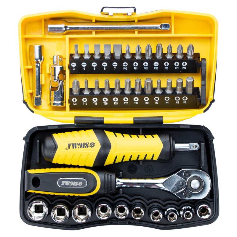 SIGMA Набор торцевых насадок и биты 1/4" 39шт CrV (6003571)