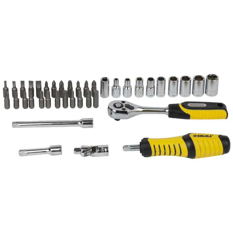 SIGMA Набор торцевых насадок и биты 1/4" 39шт CrV (6003571)