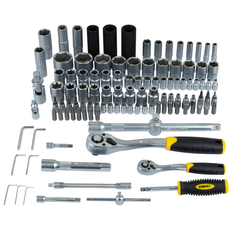 SIGMA Набор торцевых насадок и биты 1/4" 1/2" 114шт CrV (6003781)
