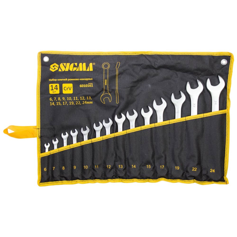 SIGMA Ключи рожково-накидные 14шт 6-24мм CrV satine (тк чехол) (6010161)