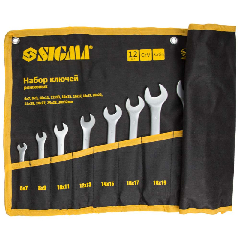SIGMA Ключи рожковые 12шт 6-32мм CrV satine (тк чехол) (6010341)