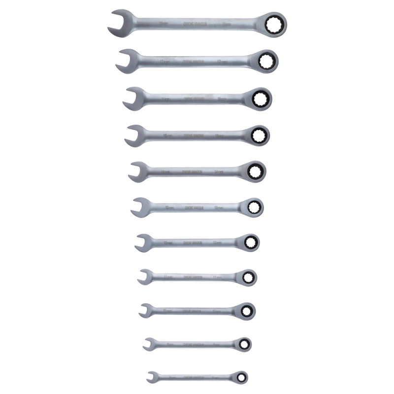 SIGMA Ключи рожково-накидные с трещоткой 11шт (8-17, 19мм) CrV (6010531)