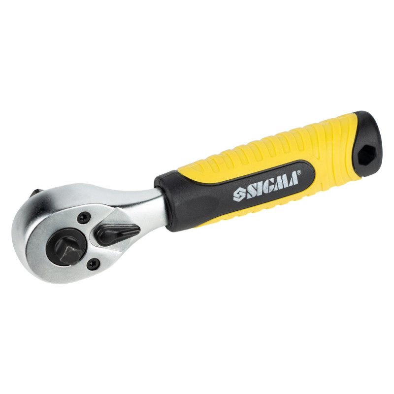 SIGMA Ключ-трещотка двухсторонняя укороченная 1/4"-1/2" 145мм 72T CrV (6050251)
