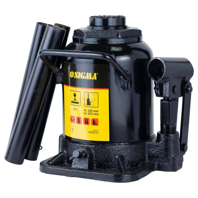 SIGMA Домкрат гидравлический бутылочный низкопрофильный 20т H 185-355мм (6101211)