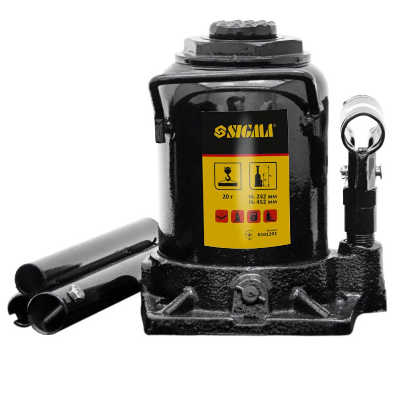 SIGMA Домкрат гидравлический бутылочный низкопрофильный 20т H 185-355мм (6101211)