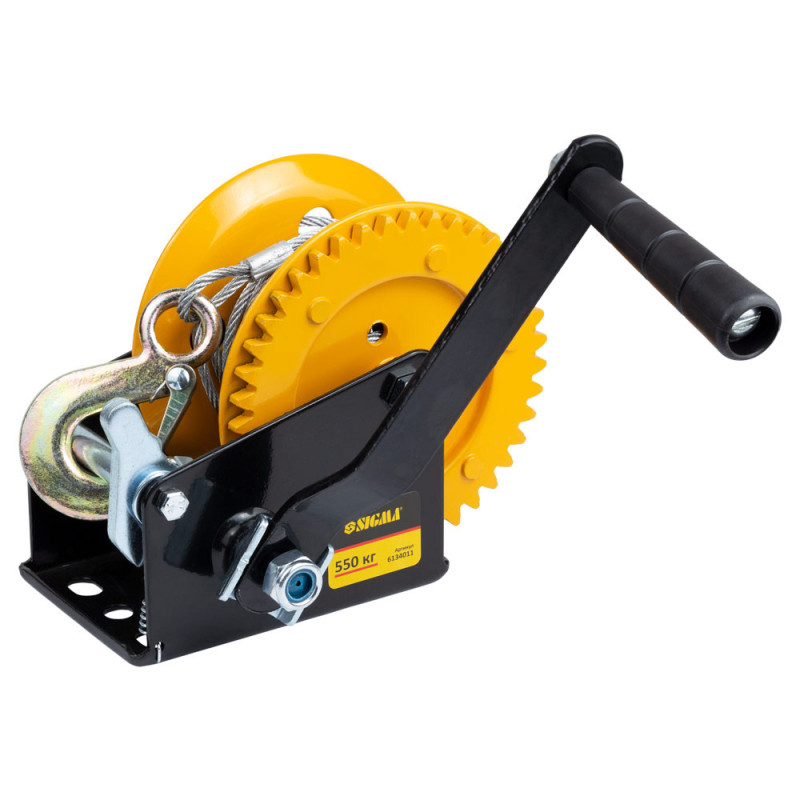 SIGMA Лебедка ручная барабанная стальной трос 10м×5мм, 550кг (6134011)