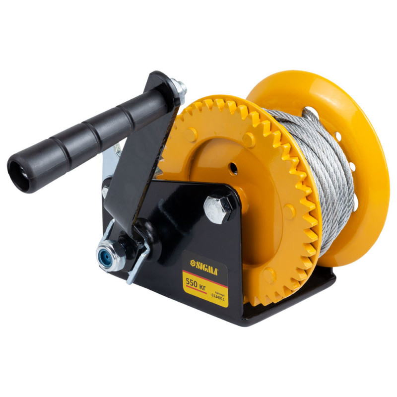 SIGMA Лебедка ручная барабанная стальной трос 10м×5мм, 550кг (6134011)