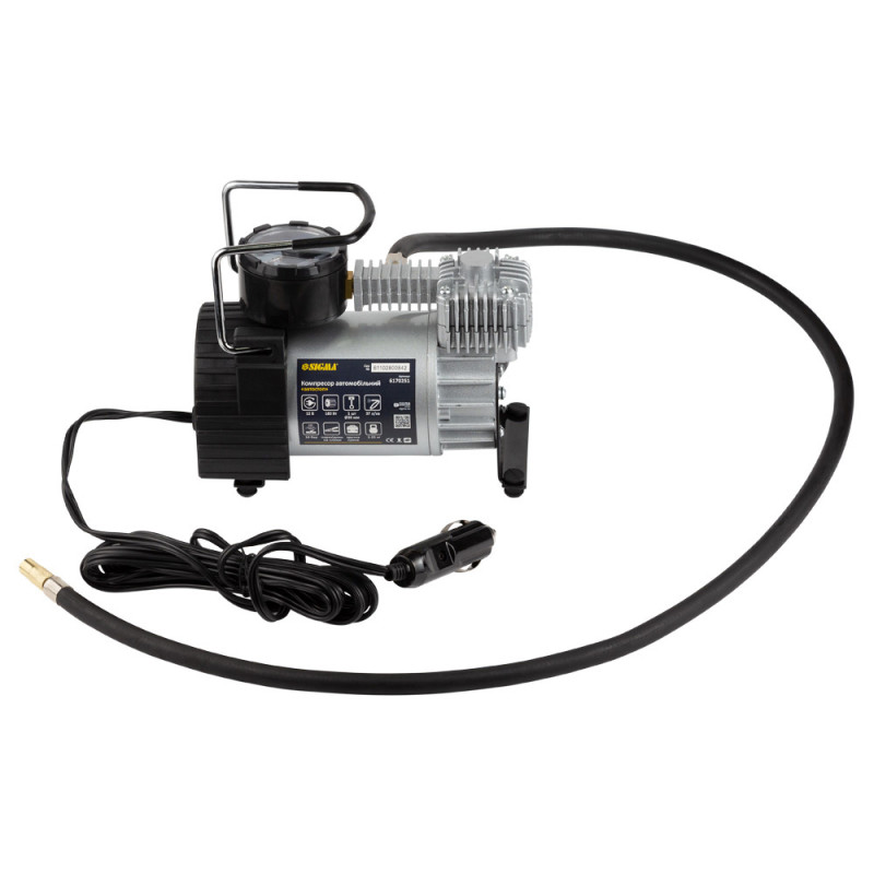 SIGMA Компрессор автомобильный автостоп 12В 180Вт 15А 35л/мин 10бар сумка, переходник на клеммы (6170251)