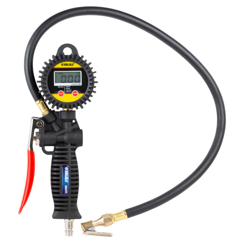 SIGMA Пневмопистолет для подкачки с цифровым манометром 85-200 л/мин, 12 бар (6832111)