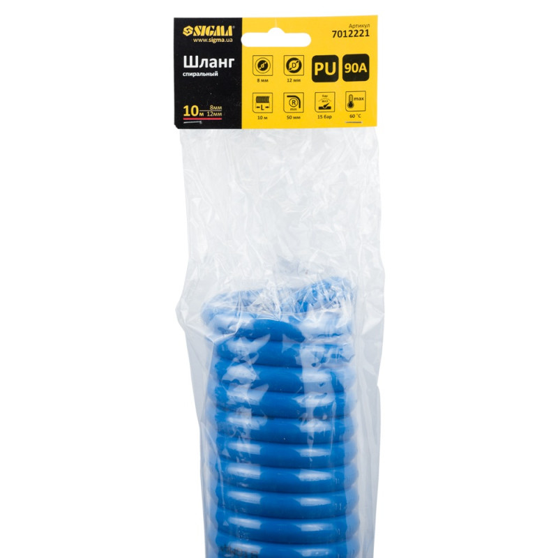 SIGMA Шланг спиральный полиуретановый (PU) 10м 8×12мм (7012221)