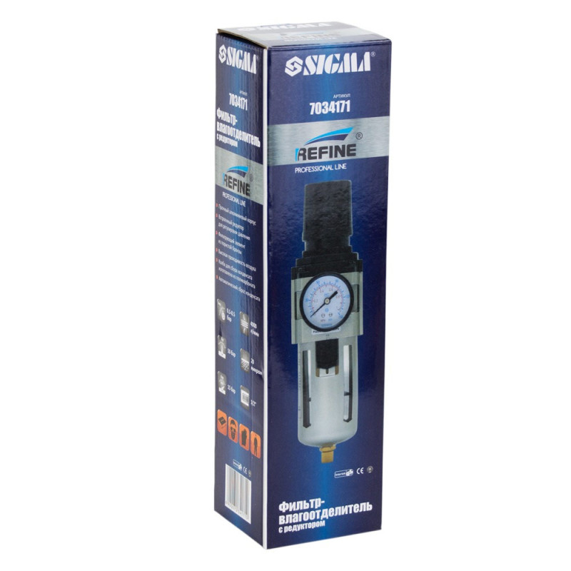 SIGMA Фильтр-влагоотделитель с редуктором и манометром 4000 л/мин 1/2" REFINE (7034171)