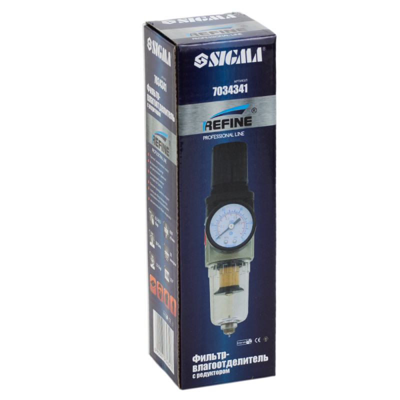 SIGMA Фильтр-влагоотделитель с редуктором и манометром 600 л/мин 1/4" REFINE (7034341)