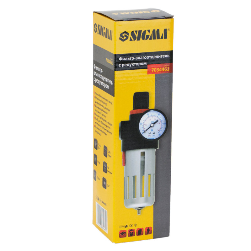 SIGMA Фильтр-влагоотделитель с редуктором и манометром 1200 л/мин 1/2" (7034461)
