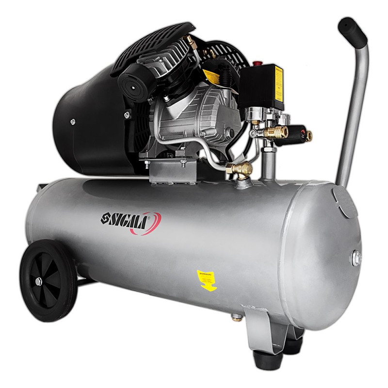 SIGMA Компрессор двухцилиндровый 2.5кВт 455л/мин 10бар 50л (2 крана) (7043721)