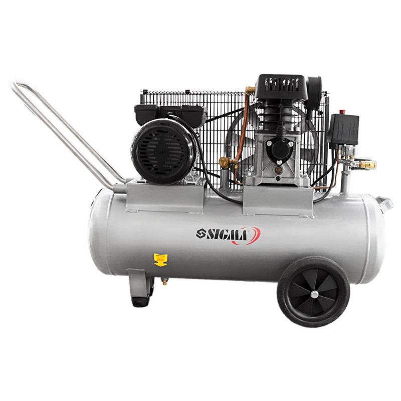 SIGMA Компрессор двухцилиндровый ременный 2.5кВт 335л/мин 10бар 50л (2 крана) (7044121)