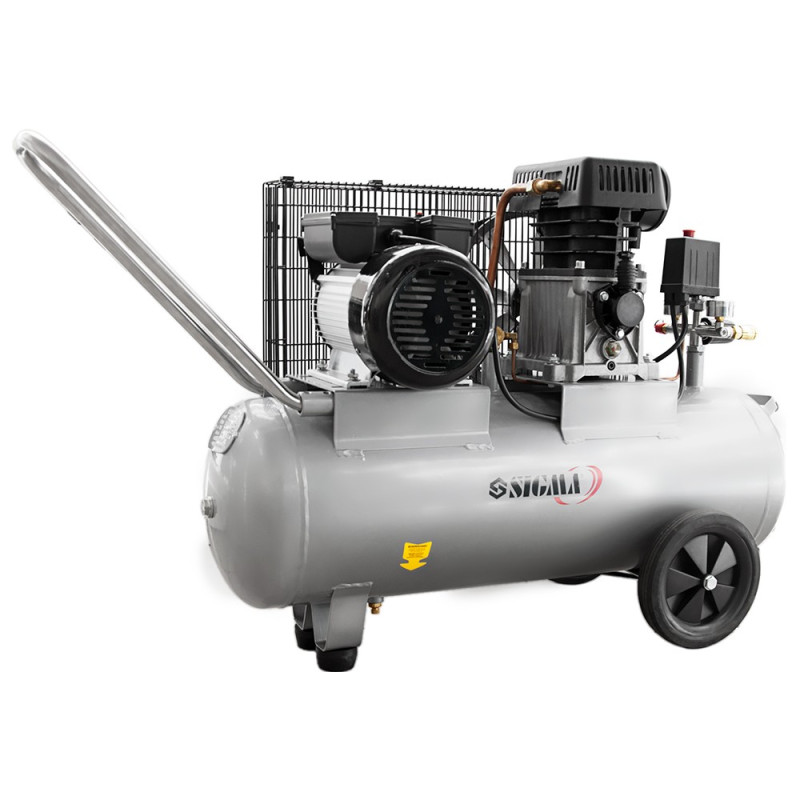 SIGMA Компрессор двухцилиндровый ременный 2.5кВт 335л/мин 10бар 50л (2 крана) (7044121)