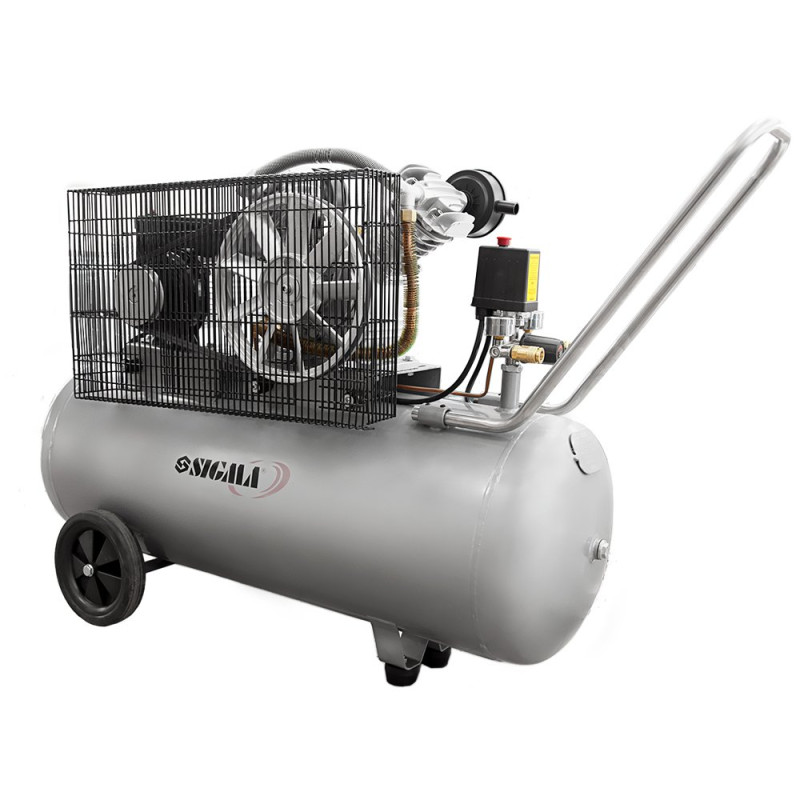 SIGMA Компрессор двухцилиндровый ременный 2.5кВт 396л/мин 10бар 100л (2 крана) (7044151)