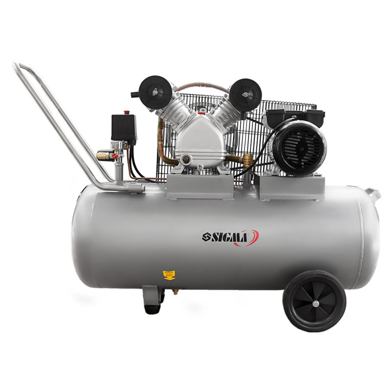 SIGMA Компрессор двухцилиндровый ременный 2.5кВт 396л/мин 10бар 100л (2 крана) (7044151)