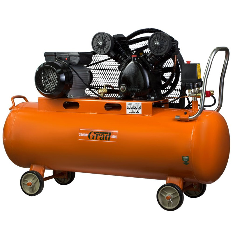 Grad Компрессор ременный V 2.5кВт 378л/мин 8бар 100л (2 крана) (7044185)