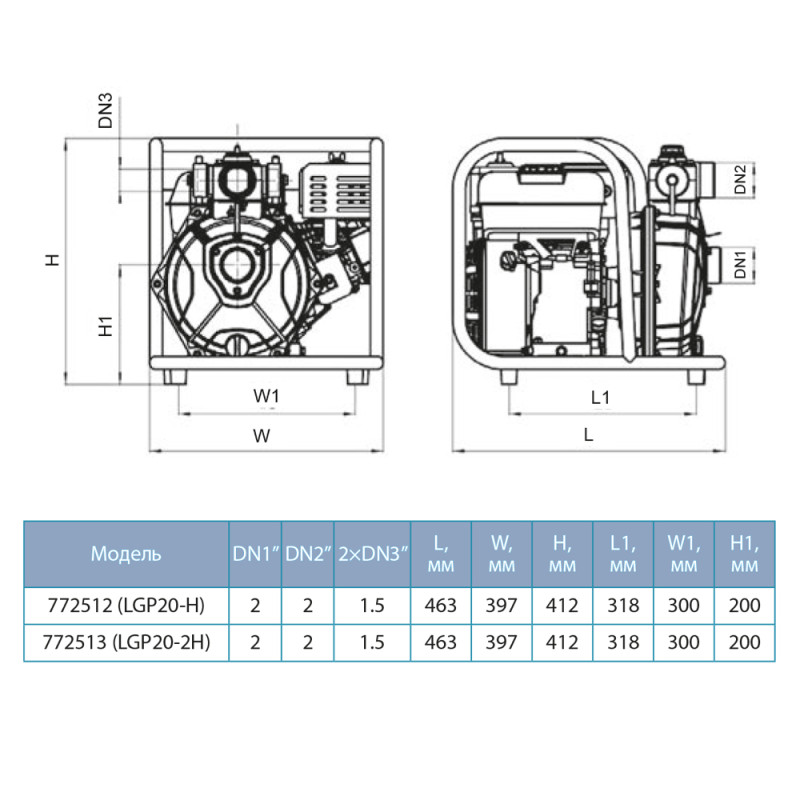 Leo Мотопомпа 6.5 л.с. Hmax 80м Qmax 20м³/час (4-х тактный) LGP20-2H (772513)