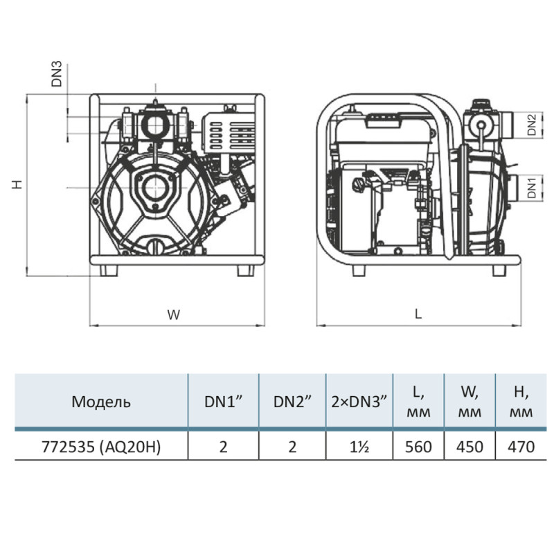 Aquatica Мотопомпа 7.5 к.с. Hmax 70м Qmax 35м³/год (4-х тактний) (772535)