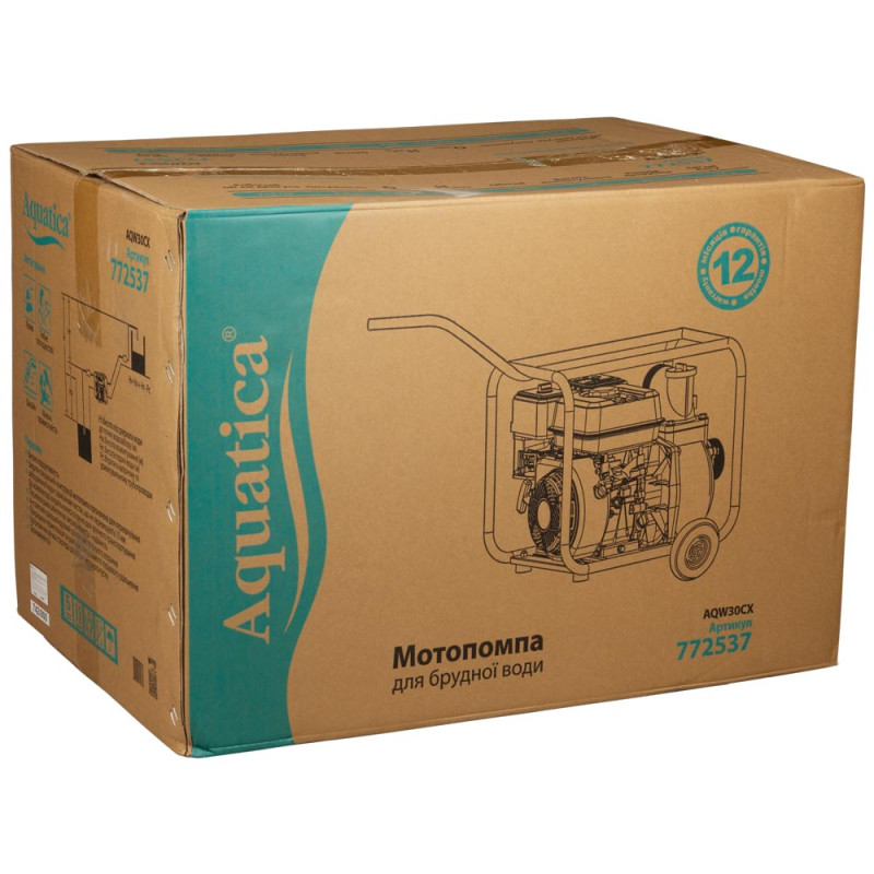 Aquatica Мотопомпа 7.5 к.с. Hmax 28м Qmax 70м³/год (4-х тактний) для брудної води (772537)