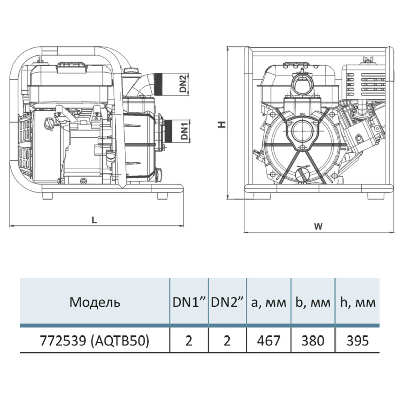 Aquatica Мотопомпа 7.5 к.с. Hmax 30м Qmax 38м³/год (4-х тактний) для агресивного середовища (772539)