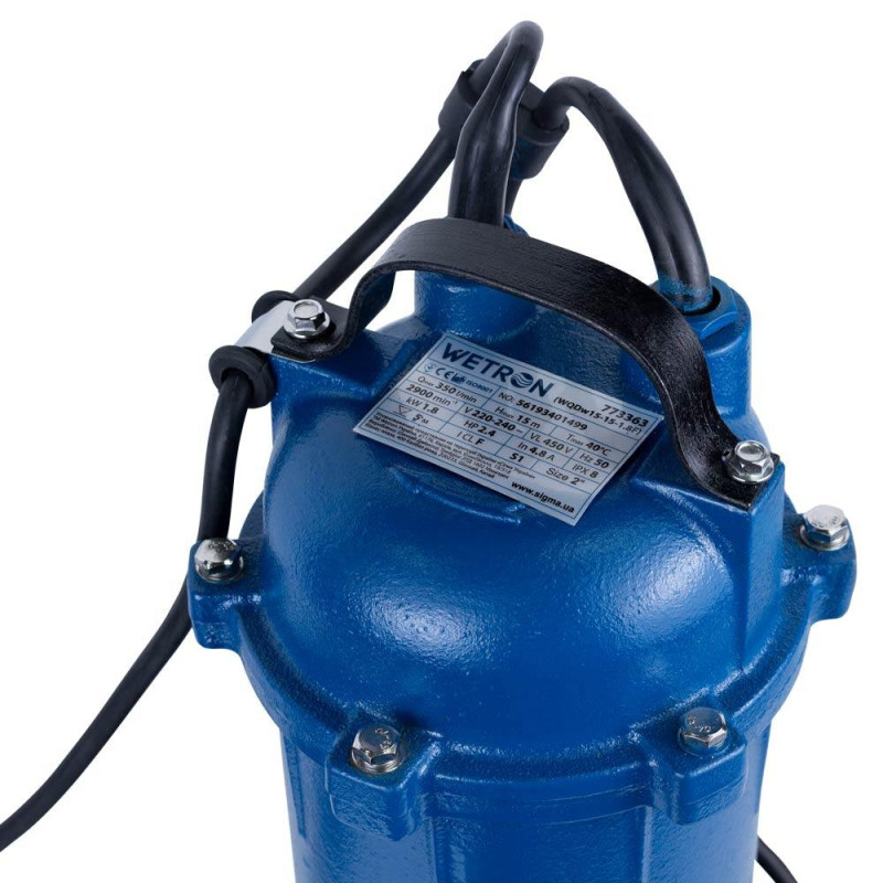 WETRON Насос канализационный 1.8кВт Hmax 15м Qmax 350л/мин WQDw15-15-1.8F (773363)