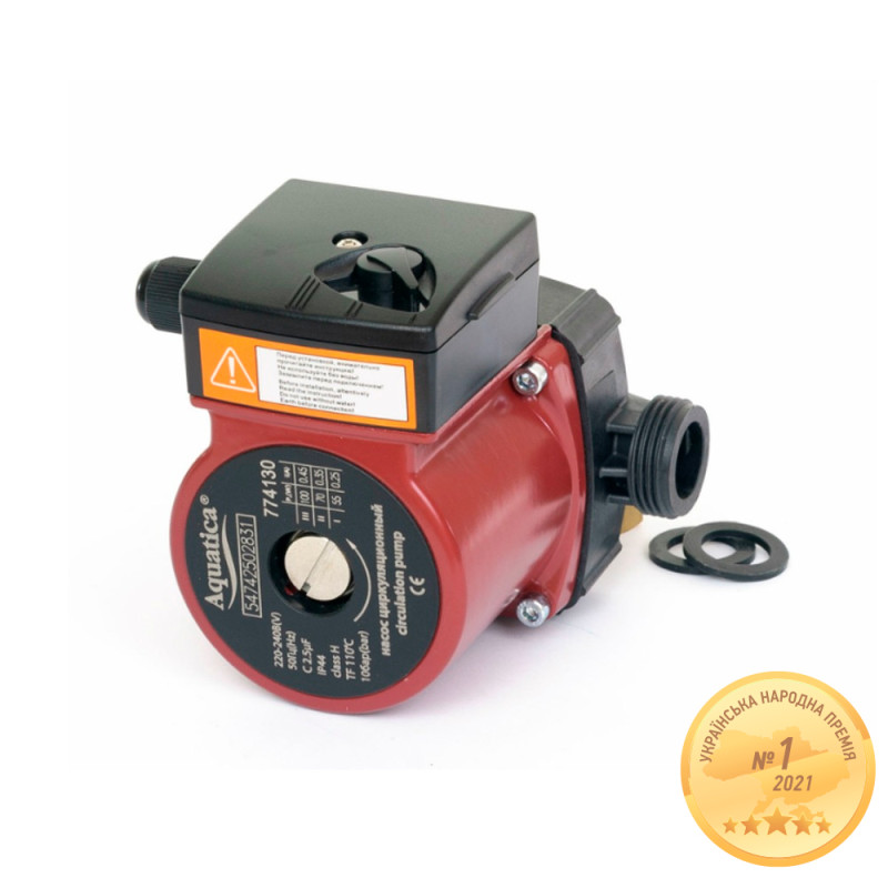 Aquatica Насос циркуляційний 100Вт Hmax 6м Qmax 75л/хв Ø1" 130мм (пластик)+гайки Ø¾" (774130)
