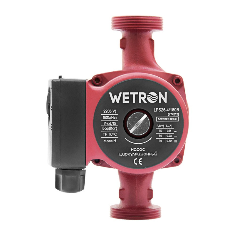 WETRON Насос циркуляционный 100Вт Hmax 6м Qmax 50л/мин Ø1½" 180мм бордо+гайки Ø1" LР525-6/180В (774232)